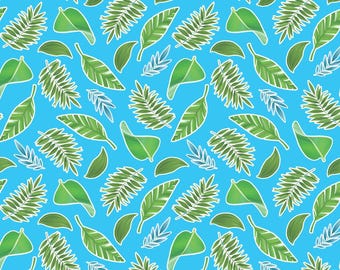 Tropical Leaves Fabric, Tropical Leaves Glow on Navy by Kanvas Studio for Benartex Quilting Cotton, Rainforest Leaves, Rainforest Glow