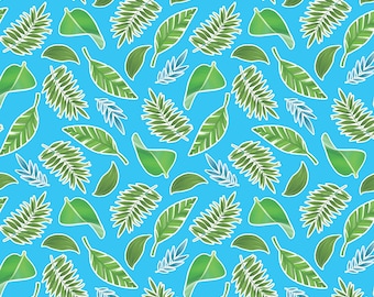 Tropical Leaves Fabric, Tropical Leaves Glow on Navy by Kanvas Studio for Benartex Quilting Cotton, Rainforest Leaves, Rainforest Glow