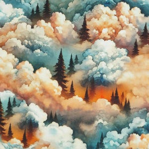 Clouds and Trees Fabric, Clouds and Trees Wilderness Song by Marilynn Lee for Blank Quilting Cotton Fabric, Sunset Fabric image 6