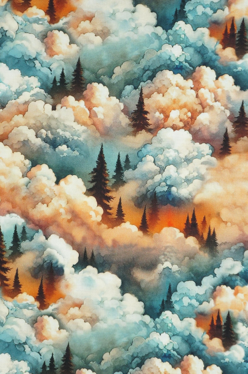 Clouds and Trees Fabric, Clouds and Trees Wilderness Song by Marilynn Lee for Blank Quilting Cotton Fabric, Sunset Fabric image 6