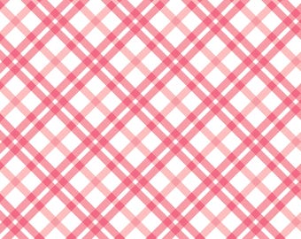 Valentine Plaid Fabric, Valentine's Day Pink and White Plaid Fabric, Picnic Check Raspberry by Riley Blake Quilting Cotton Fabric Pink Plaid