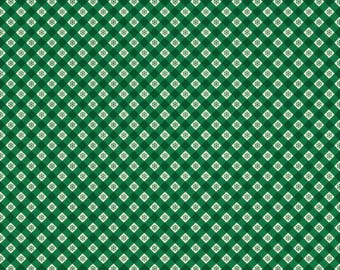 Christmas Gingham Fabric, Snowflake Gingham on Green by Lewis and Irene Quilting Cotton Fabric C117.3