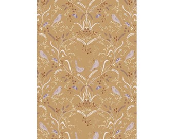 Birds in the Meadow Fabric, Bird by Bird on Mustard by Lewis and Irene Quilting Cotton Fabric, Meadowside CC6.2