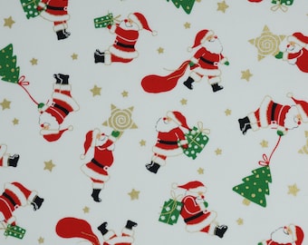 Vintage Holidays Santas Workshop w/Metallic on White by Michael Miller Quilting Cotton Fabric CM9638-WHIT