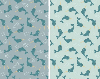 Narwhal Fabric, Riley Blake Quilting Cotton Fabric, Ocean theme fabric, Sea Animal Fabric, Ocean Nursery Fabric, Under the Sea, Whale Quilt