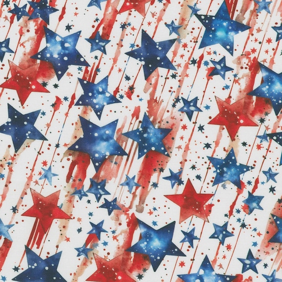 Patriotic Stars Fabric, Shooting Stars on White Stars and Stripes by RK Studios for Robert Kaufman Quilting Cotton Fabric