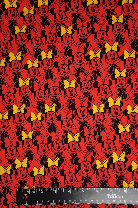 Red Minnie Mouse with Yellow Bows Licensed Knit Fabric Disney Fabric 95% Cotton 5Percent Spandex 58"Wide by the half yard and Yard