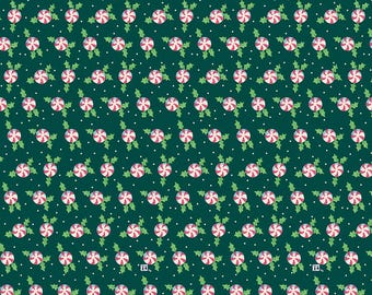 Peppermint Fabric, Holly Peppermints on Green So Much Joy! by Mary Engelbreit for FreeSpirit Quilting Cotton Fabric, PWMY016.GREEN