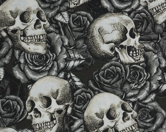 Skulls and Roses, Sugar Skulls, Day of the Dead Halloween Novelty Cotton Fabric