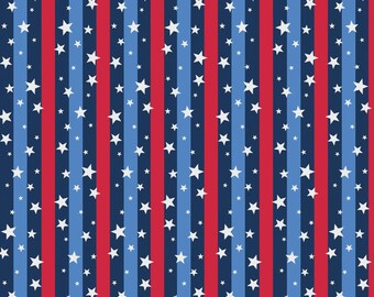 Patriotic Stripe Fabric, Land Of Liberty Stripe Patriotic Minis P & B Textiles Quilting Cotton Fabric, 4th of July Stripes Fabric