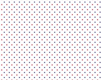 Patriotic Swiss Dot Blender Fabric, Blue and Red Swiss Dots on White by Riley Blake Designs Quilting Cotton Fabric, C660-PATRIOTIC
