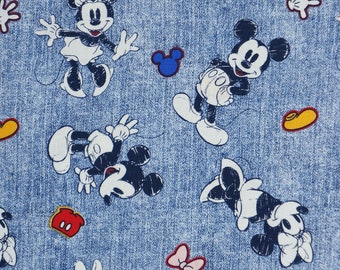 Mickey & Minnie Denim Disney Licensed Quilting Cotton Fabric