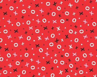 Valentine Fabric, XOs on Red Love You Fur-Ever by Greta Lynn for Benartex Kanvas Quilting Cotton Fabric 14263-10