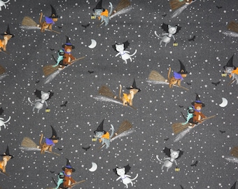Halloween Cat Fabric, Meowgical on Charcoal from the Purranormal Collection by Dear Stella Quilting Cotton Fabric ST-D3124CHARCOAL