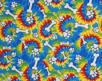 Tie Dye Paws and Bones Cotton Fabric Novelty Fabric