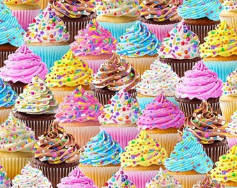Cupcake Fabric, Packed Cupcakes by Timeless Treasures Quilting Cotton Fabric, Birthday Sprinkle Fabric, Happy Birthday Fabric FOOD-CD3781