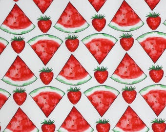 Watermelon and Strawberry Fabric, Summer Treats on White by Camelot Quilting Cotton Fabric, Summertime Fabric, Berry Fabric, 66230203-01
