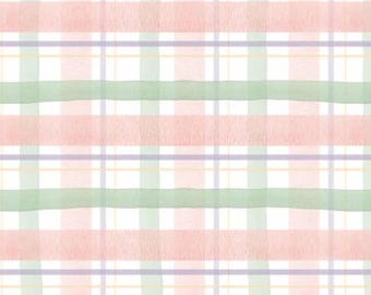 Easter Plaid Fabric, Blooming Plaid by David Textiles Novelty Cotton Fabric, Pastel Plaid Easter Fabric, WA-8075-4C-1