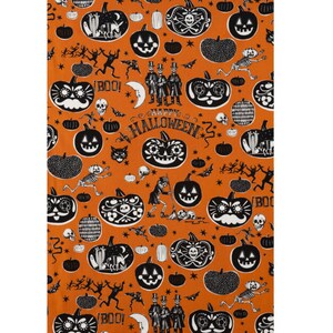 Orange Pumpkin Halloween Fabric, Alexander Henry Crafty Calaveras Orange Halloween Quilting Cotton Fabric, Large Print