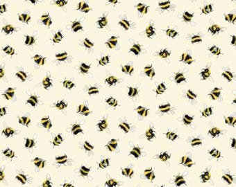 Bumble Bee Fabric, Let it Bee on Cream Meant to Bee by Michael Miller Quilting Cotton Fabric, DDC11998-CREM