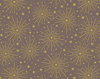 Gold metallic starburst on Fawn, Honey Bee by Lewis & Irene Quilting Cotton Fabric, A652.2, Starburst Fabric