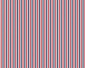 Patriotic Stripe Fabric, 1/8" Red White and Blue Stripe by Riley Blake Quilting Cotton Fabric, 4th of July Stripes Fabric