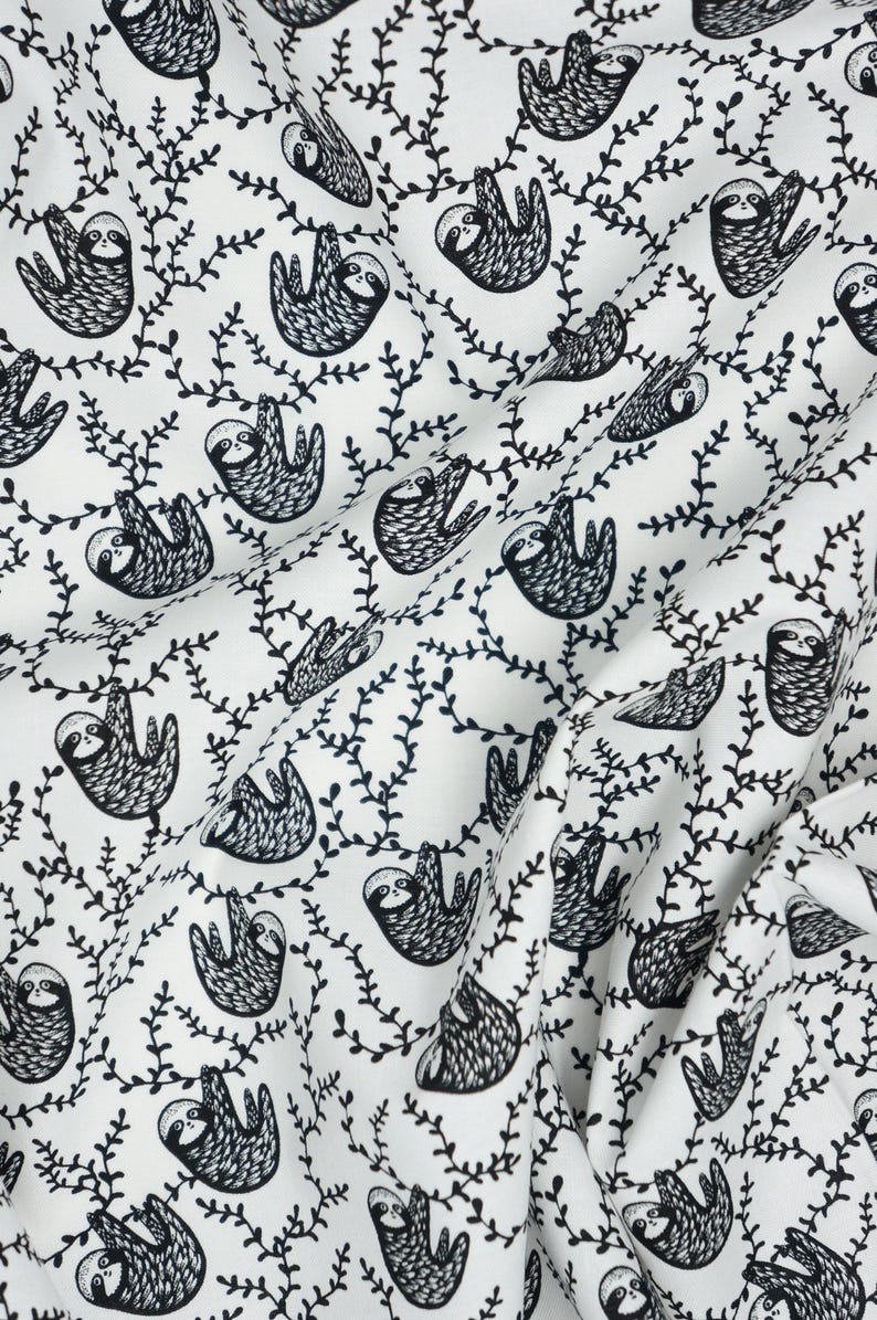 Black and White Sloths By Dear Stella Quilting Cotton Fabric, Small Print Sloths, ST-WG1985WHITE, ABC Menagerie by Wee Gallery Collection immagine 5