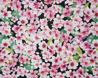 Cherry Blossom Fabric, Cherry Blossoms on Black Cherry Hill by Benartex Kanvas Studio Quilting Cotton Fabric, 1431510B