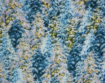 Evergreens with Christmas Lights Christmas Eve by Dona Gelsinger by Timeless Treasures Quilting Cotton Fabric CD3374-ICICLE