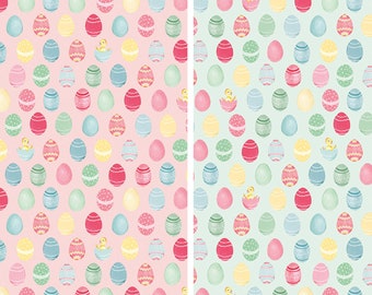 Easter Egg Fabric, Easter Parade Eggs on Pink or Mint by Riley Blake Quilting Cotton Fabric, Decorated Easter Egg Fabric