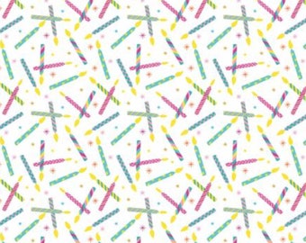Happy Birthday Fabric, Birthday Candles on White by Camelot Quilting Cotton Fabric, Birthday Quilt, Who Invited the Llamas Collection