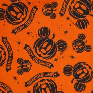 Halloween Mickey Ears Pumpkin Fabric, Disney Mickey Mouse Pumpkin Face on Orange Licensed Disney Novelty Cotton Fabric by Springs Creative