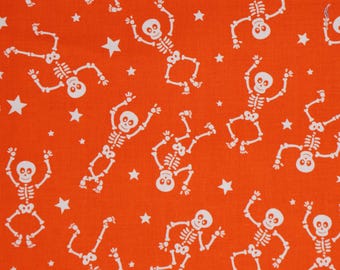 Glow Halloween Skeleton Fabric, Glowoween Skeletons on Orange by Benartex Kanvas Studio Quilting Cotton Fabric, 12963GB-37