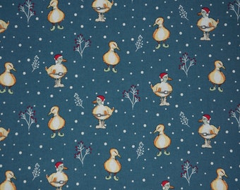 Christmas Ducks, Christmas Critters on Blue by The Craft Cotton Company Novelty Cotton Fabric, Santa Duck, Santa Duckling