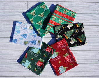 Baby Yoda Christmas Fat Quarter Bundle, 6 pieces, Licensed by Camelot Fabrics Cotton Fabric, Grogu Fat Quarter Bundle