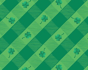 St Patrick's Day Buffalo Check Fabric, Lucky Plaid Clover by Andi Metz for Kanvas Studio Quilting Cotton Fabric, Lucky Gnomes