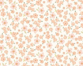 Floral Fabric, Tossed Pretty Pink Flowers on Cream from the Home Sweet Home Collection by Timeless Treasures Quilting Cotton Fabric