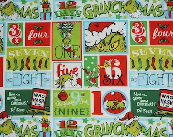 The Grinch Dr Suess 12 days of Christmas Patch Licensed Holiday by Robert Kaufman Christmas Quilting Cotton Fabric ADE-20275-223