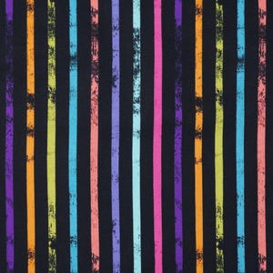 Rainbow Stripe Fabric, Multi Weathered Stripe on Black by Dear Stella Quilting Cotton Fabric, Colorful Stripe Fabric, DPJ2778 MULTI