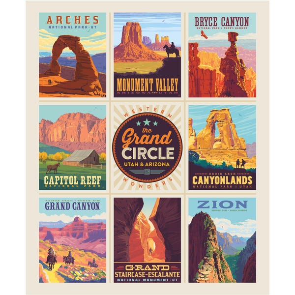 Grand Circle Utah and Arizona Panel, 36"x43" Western National Parks by Riley Blake Designs Quilting Cotton Fabric, P10970-GRANDCIRCLE