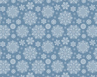 Snowflake Fabric, Snowflakes on Iced Blue by Lewis and Irene Quilting Cotton Fabric, Peace & Joy Collection C111.3