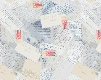 Patriotic Letters Fabric, Letters from Home Letters by Riley Blake Quilting Cotton Fabric, Quilt of Valor Fabric, C15615-VINBLUE