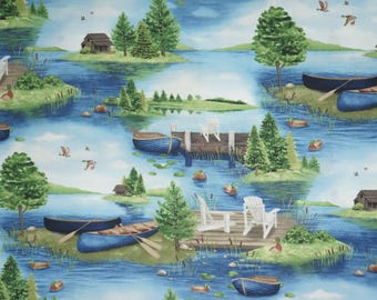 Lake Fabric, Lakefront Scenic by Windham Quilting Cotton Fabric, Lake Life Fabric, 27680-741
