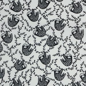Black and White Sloths By Dear Stella Quilting Cotton Fabric, Small Print Sloths, ST-WG1985WHITE, ABC Menagerie by Wee Gallery Collection immagine 2