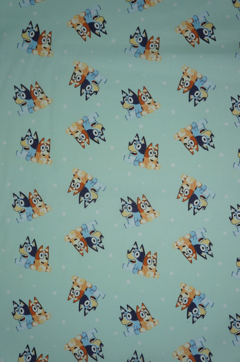 Bluey Fabric, Disney Junior Bluey and Bingo Best Friends on Mint ...