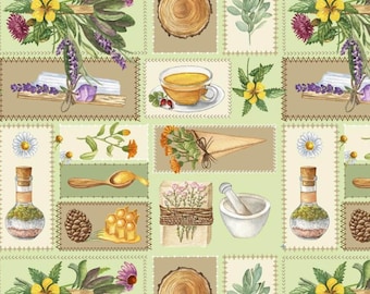 Apothecary Fabric, Nature's Medicine Apothecary by David Textiles Novelty Cotton Fabric, Herb Fabric