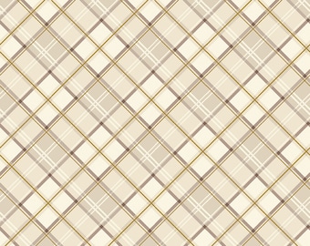 Cream Plaid Fabric, Plaid Cream Sparkle Shades of Autumn by My Mind's Eye Riley Blake Quilting Cotton Fabric, Metallic Gold and Cream Plaid