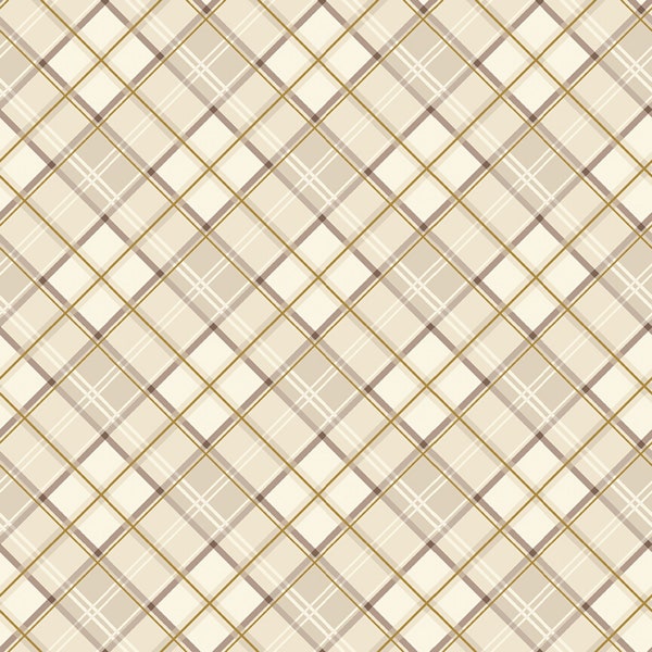 Cream Plaid Fabric, Plaid Cream Sparkle Shades of Autumn by My Mind's Eye Riley Blake Quilting Cotton Fabric, Metallic Gold and Cream Plaid