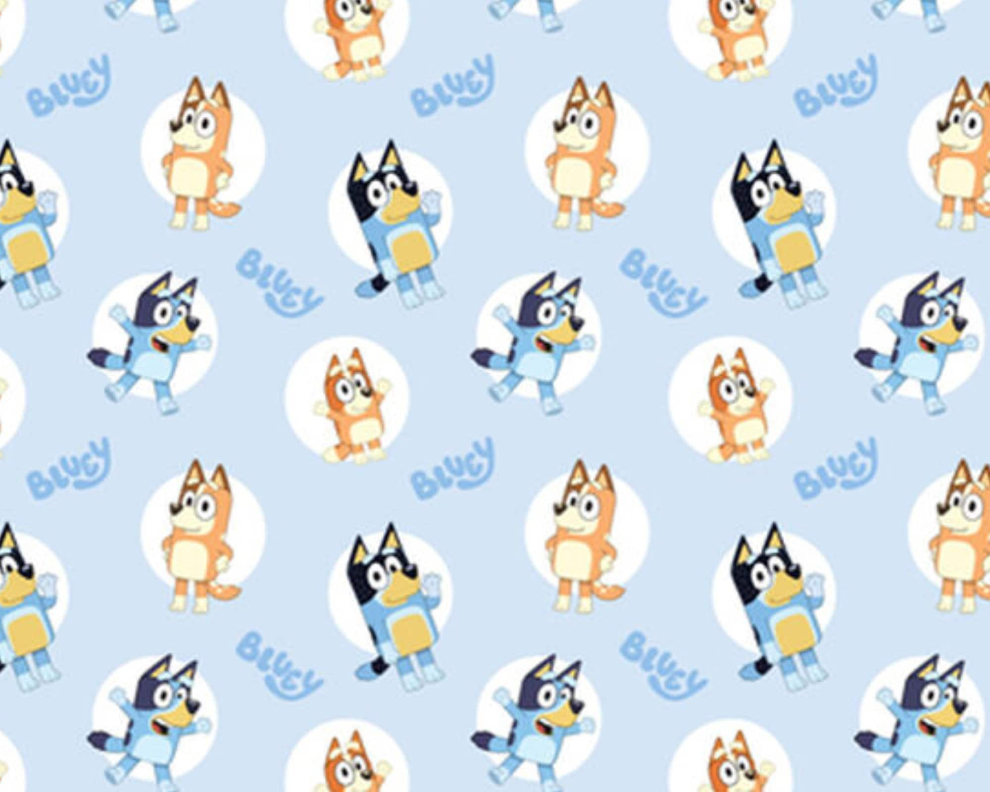 Bluey Fabric, Disney Junior Bluey and Bingo Badges on Light Blue Licensed  by Springs Creative Novelty Cotton Fabric