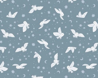 Owl Fabric, Night Owls Twilight Creatures on Storm Blue by Natàlia Juan Abelló for Riley Blake Quilting Cotton Fabric, C15362-STORM